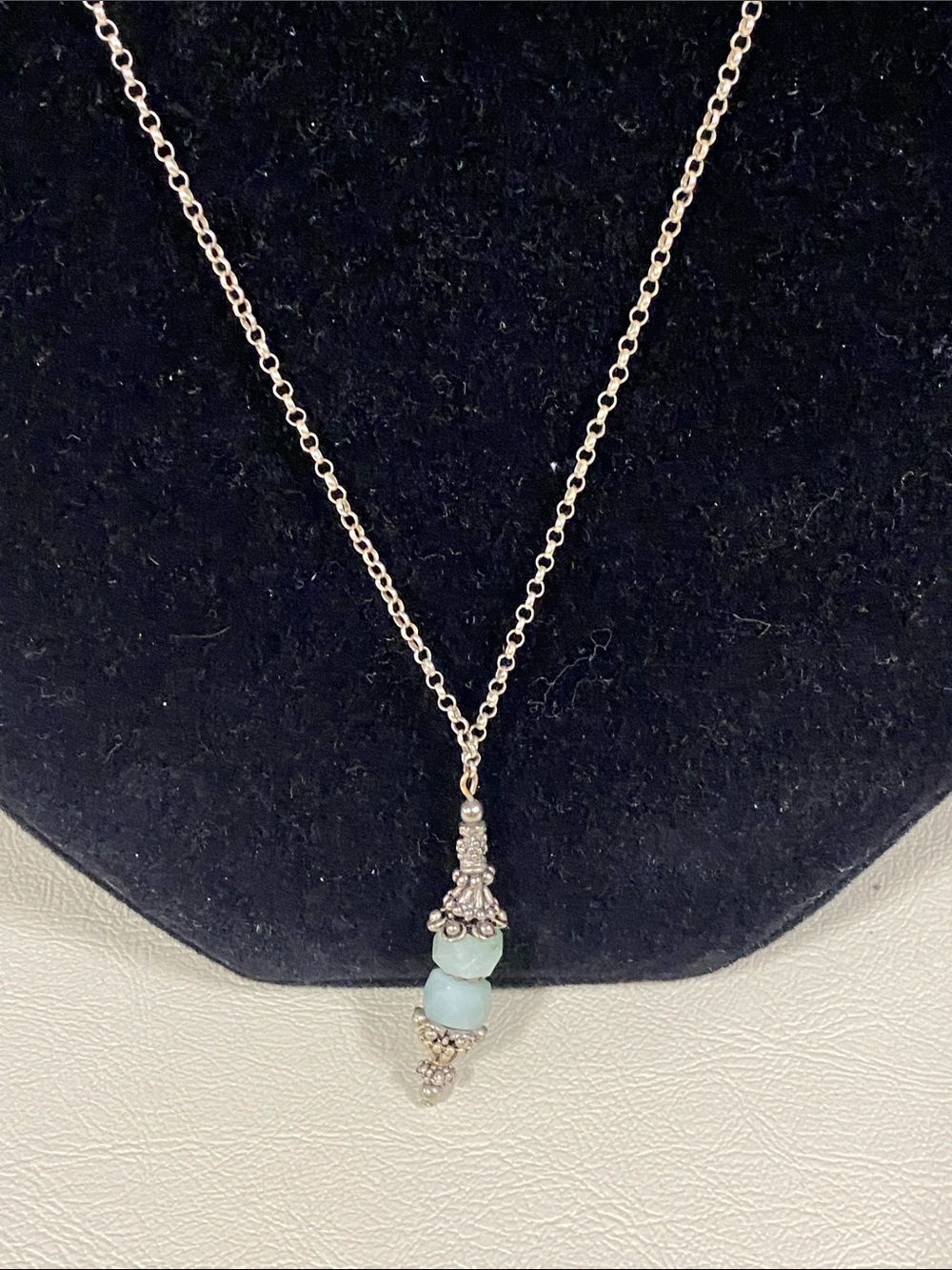 925 Silver Pendant 20” Necklace with Pale Blue stones